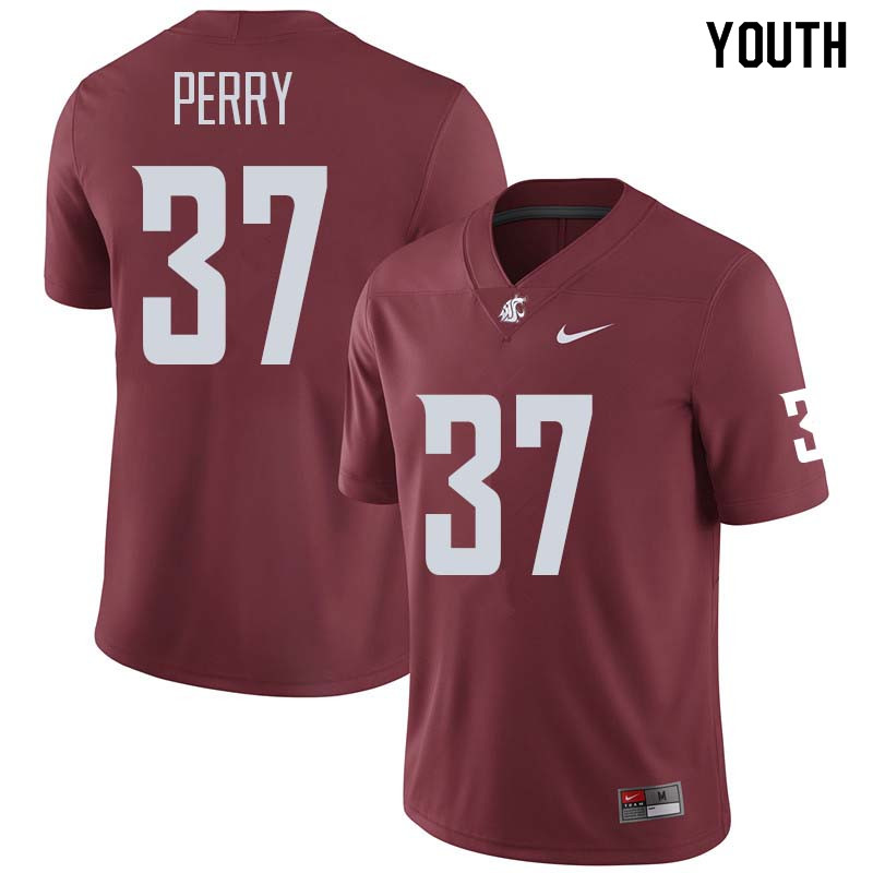 Youth #37 Caleb Perry Washington State Cougars College Football Jerseys Sale-Crimson
